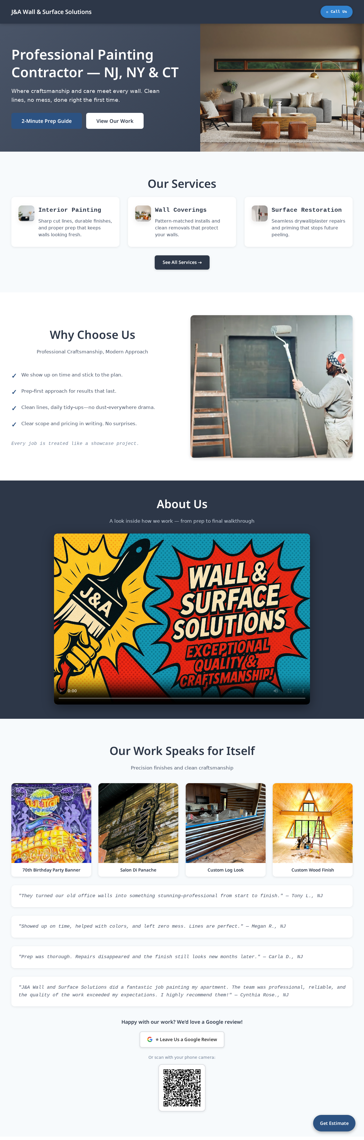 J&A Wall & Surface Solutions website homepage